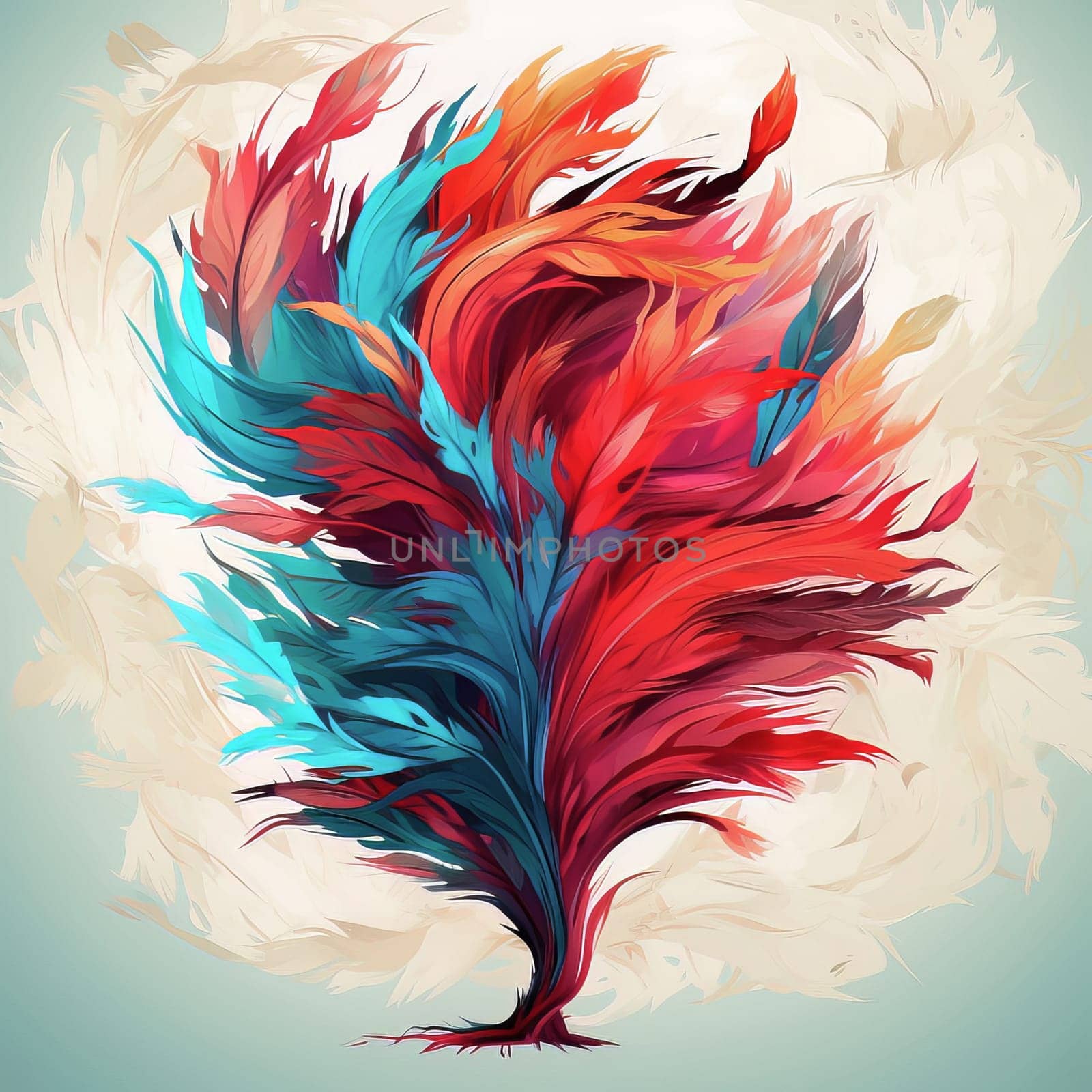 Illustration of a colored bird feather in multicolored colors isolated on white. High quality illustration