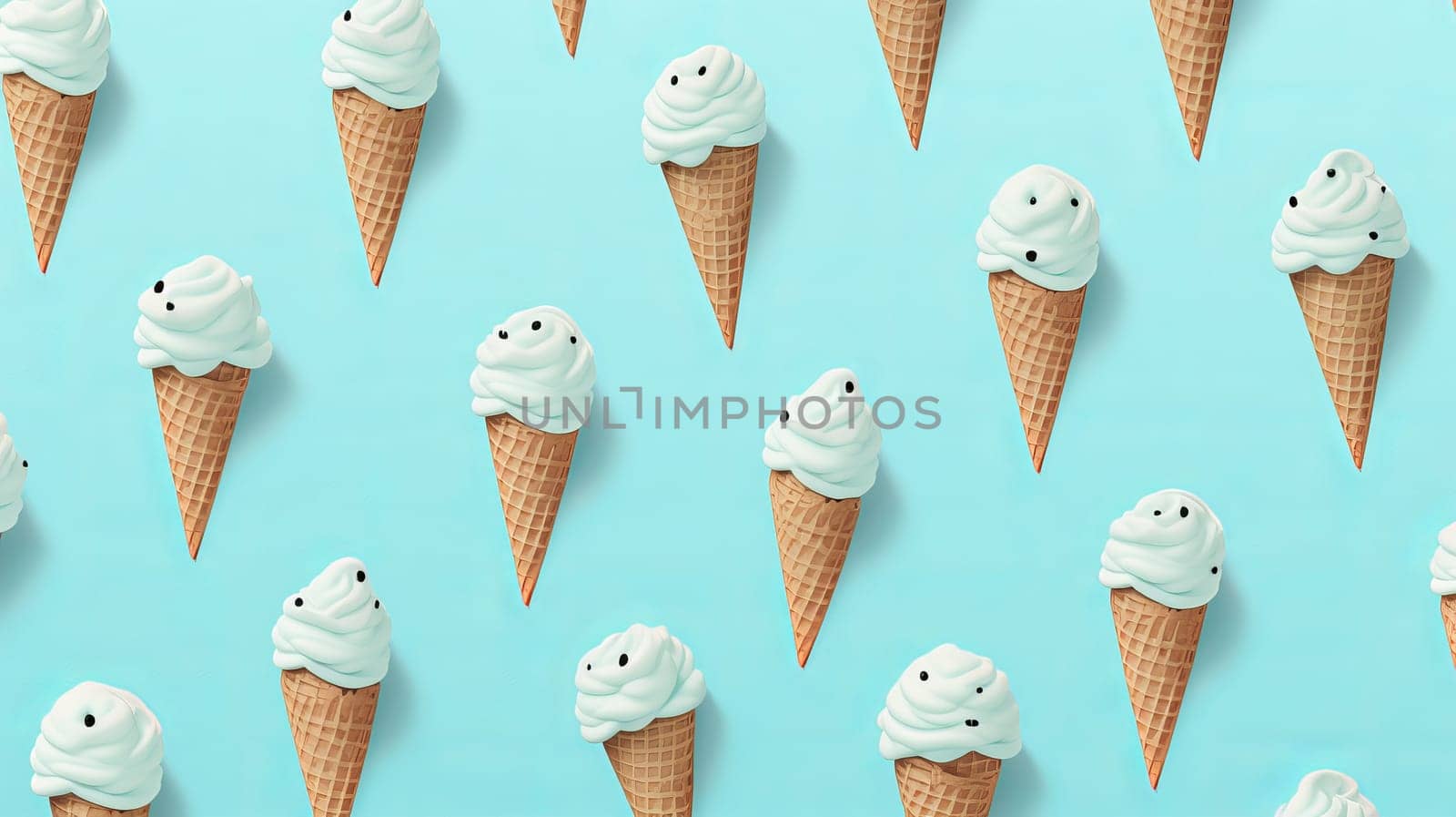 Ice cream pattern on patel blue background. Ai art