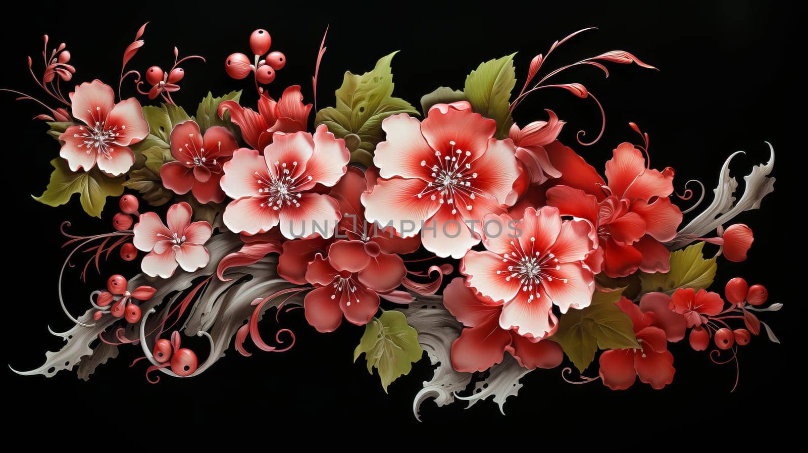 Beautiful flowers in chinese style. Ai art . High quality photo