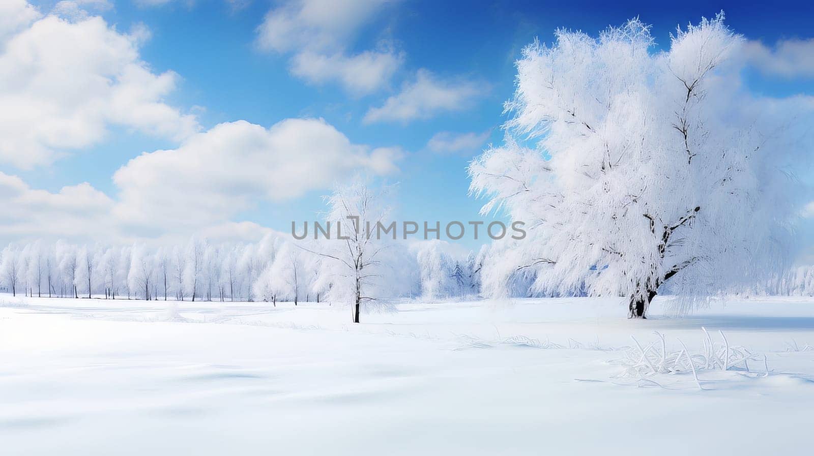 Winter background snow covered trees on a sunny day. High quality photo