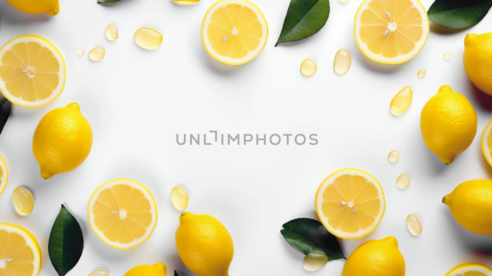 Background of fresh ripe lemon. Fruit pattern. Ai art