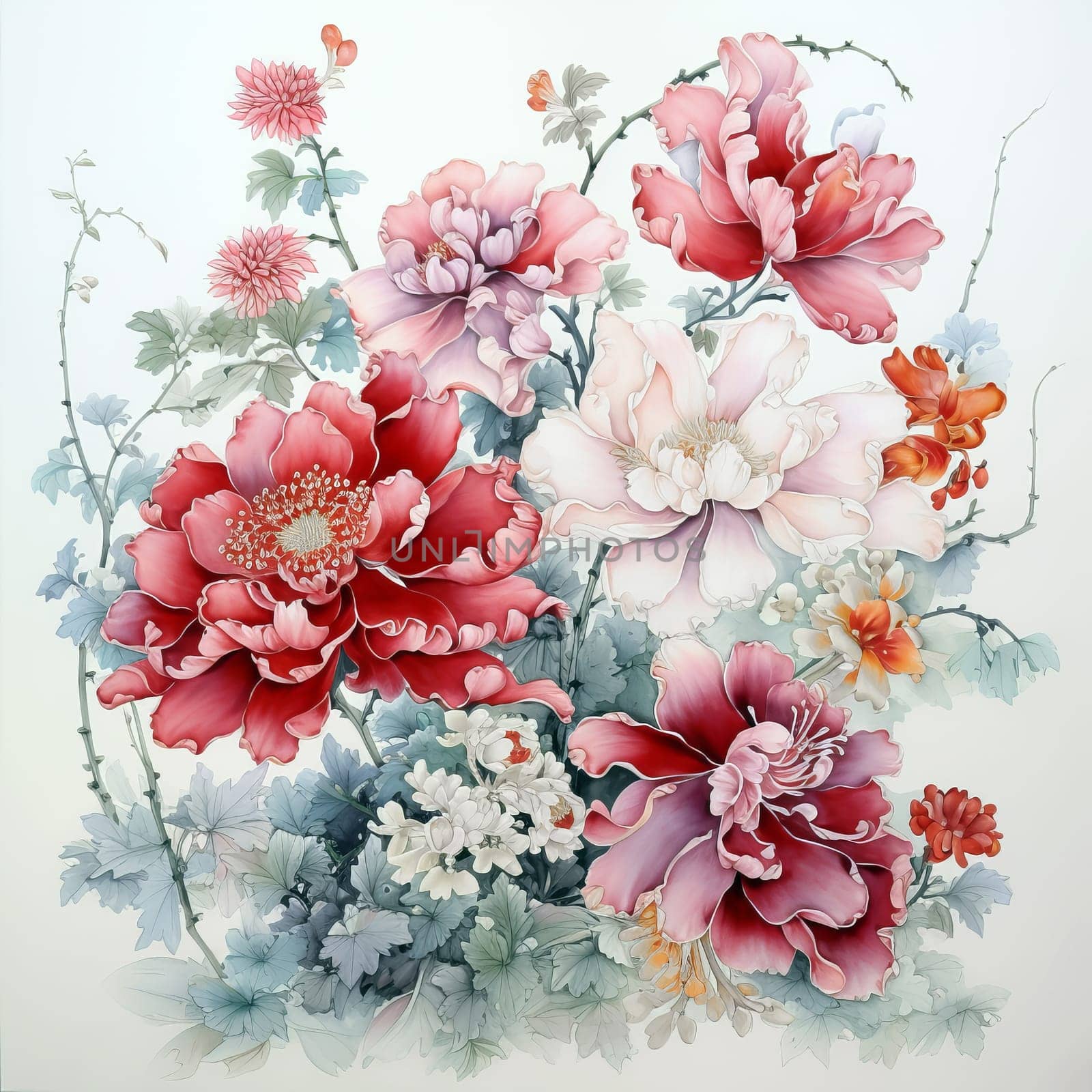 Beautiful flowers in chinese style. Ai art . High quality photo
