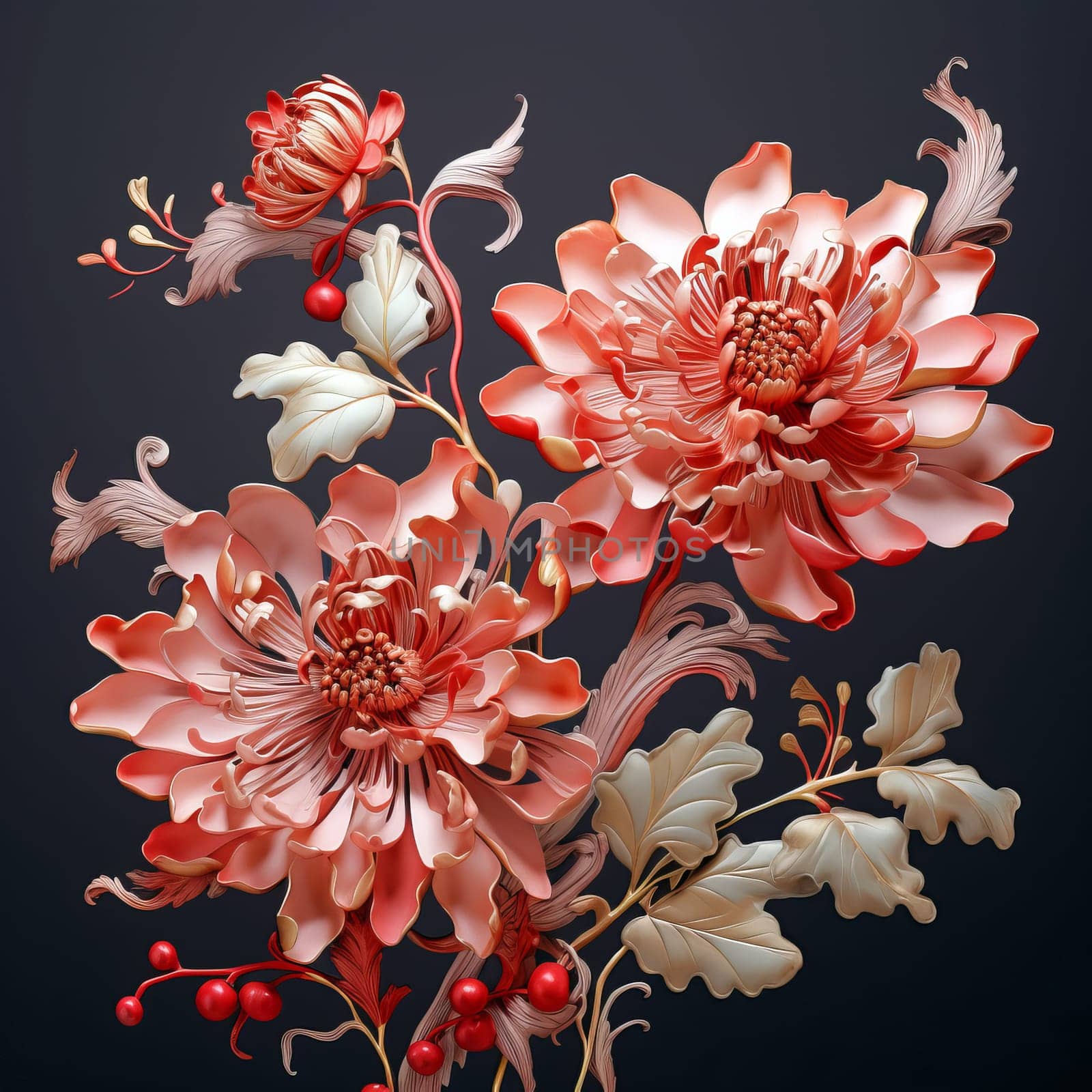 Beautiful flowers in chinese style. Ai art . High quality photo