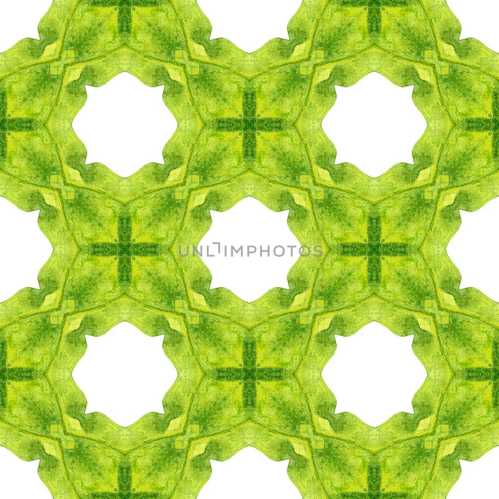 Hand drawn green mosaic seamless border. Green memorable boho chic summer design. Textile ready captivating print, swimwear fabric, wallpaper, wrapping. Mosaic seamless pattern.