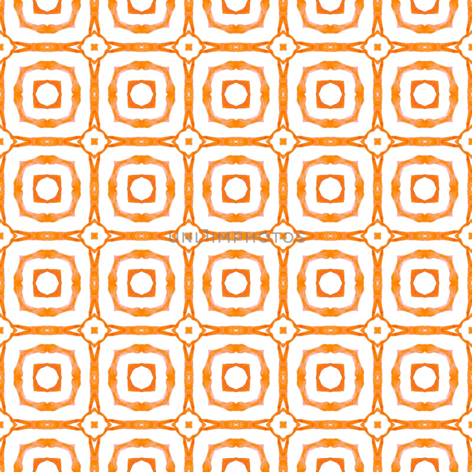 Mosaic seamless pattern. Orange terrific boho chic summer design. Hand drawn green mosaic seamless border. Textile ready Actual print, swimwear fabric, wallpaper, wrapping.