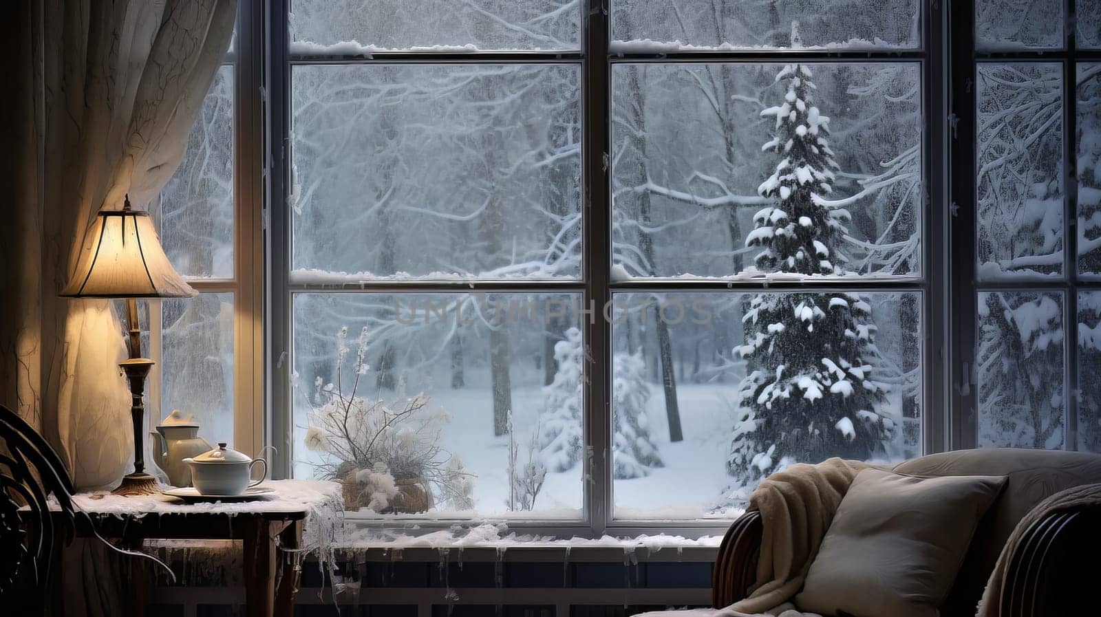 snow outside the window. High quality photo