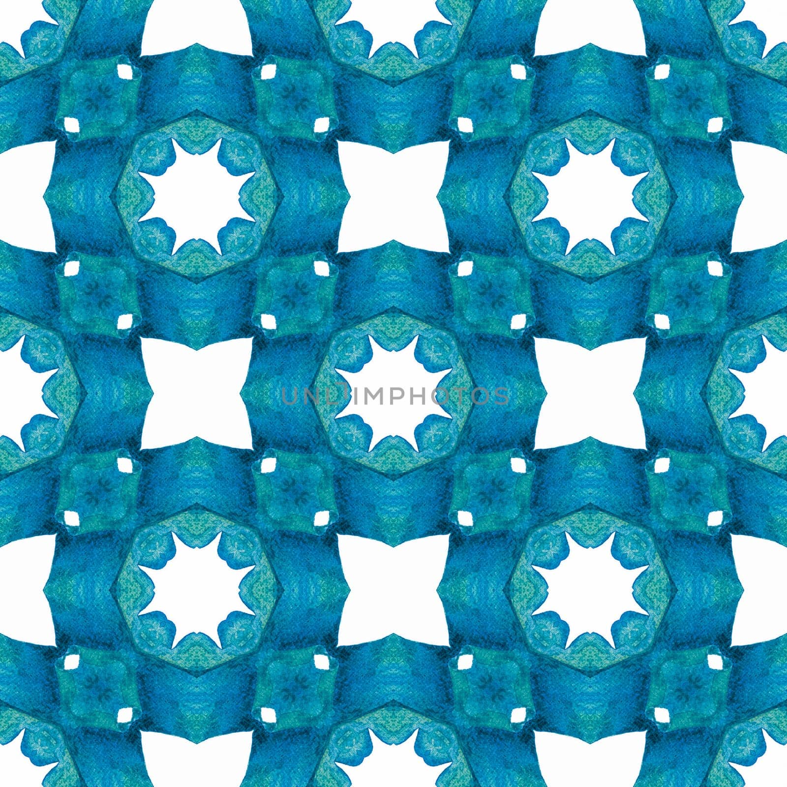 Organic tile. Blue fair boho chic summer design. Trendy organic green border. Textile ready memorable print, swimwear fabric, wallpaper, wrapping.