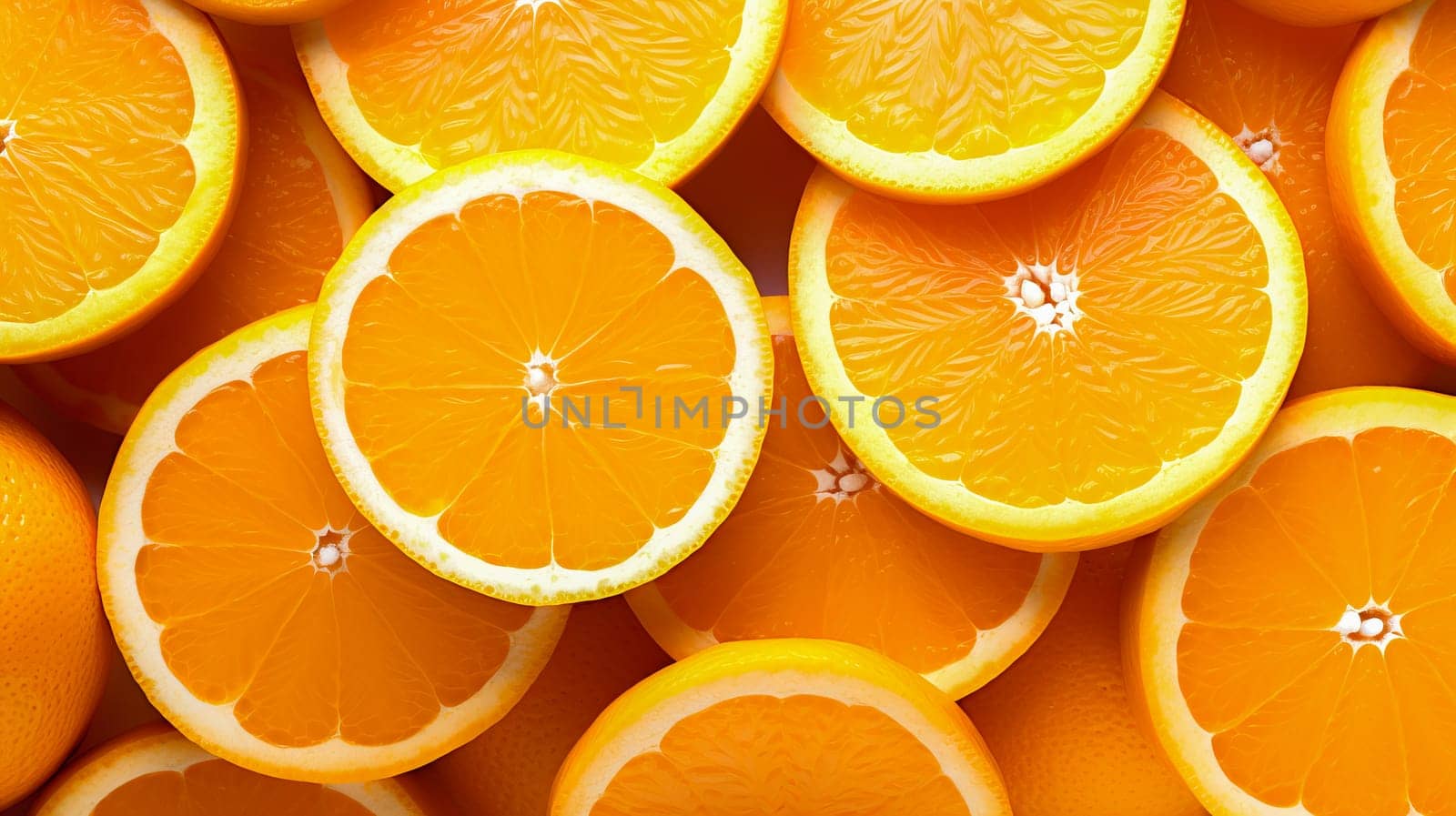 Background of fresh ripe oranges. Fruit pattern. Ai art