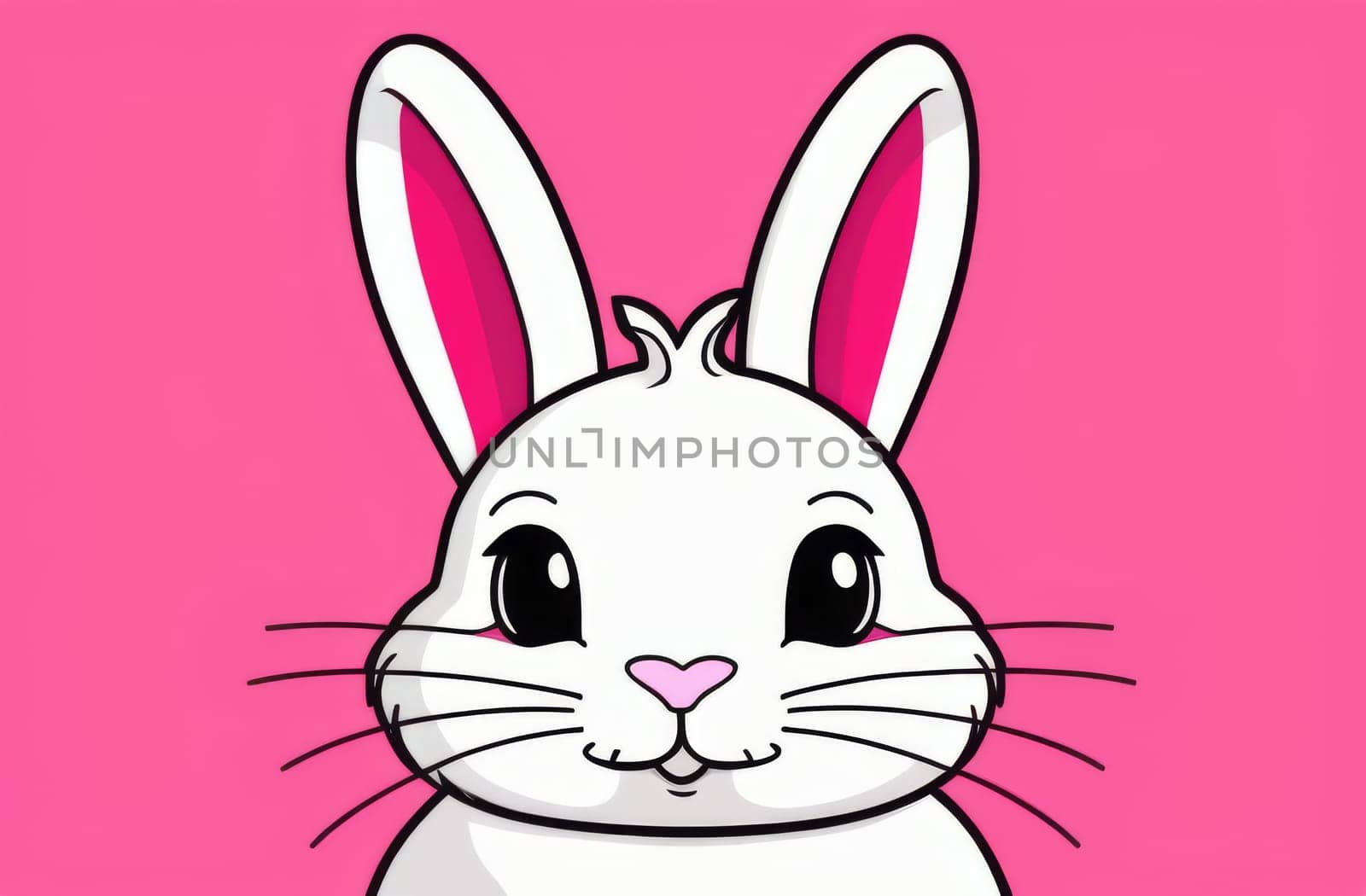 White cute baby rabbit standing on a pink background