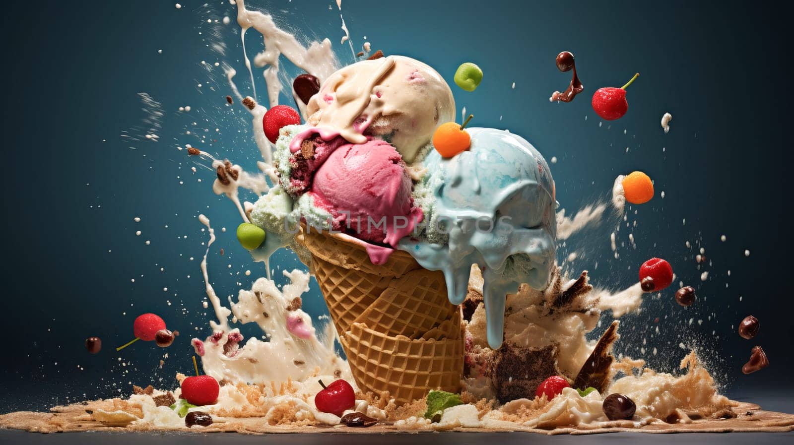 Delicious creamy assorted ice cream balls. Ai art. High quality photo