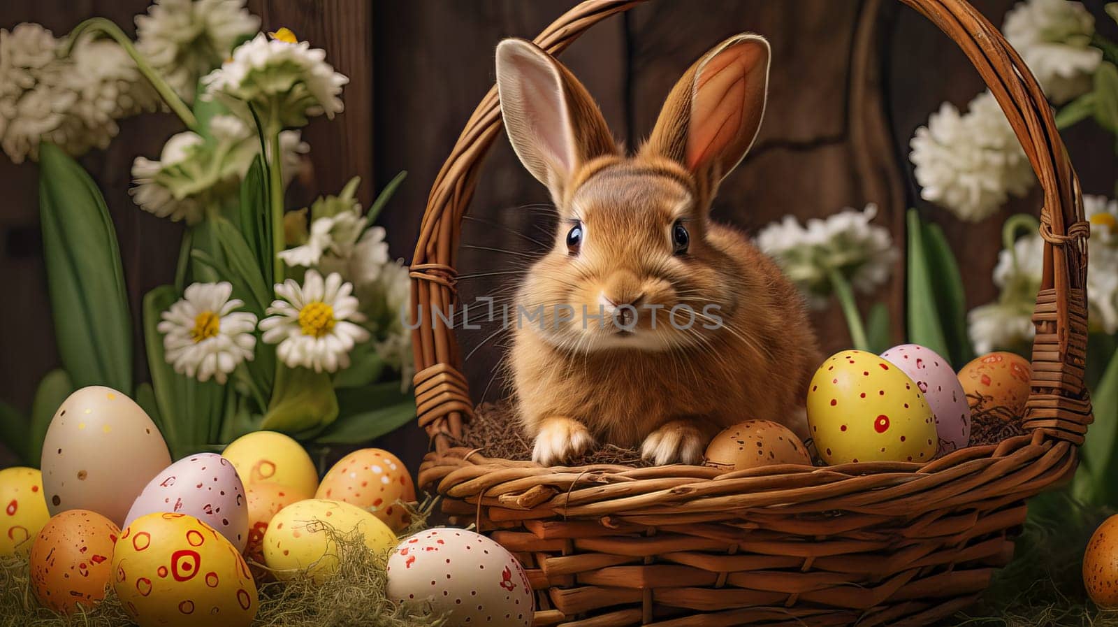 Happy Easter background with Easter eggs. High quality photo