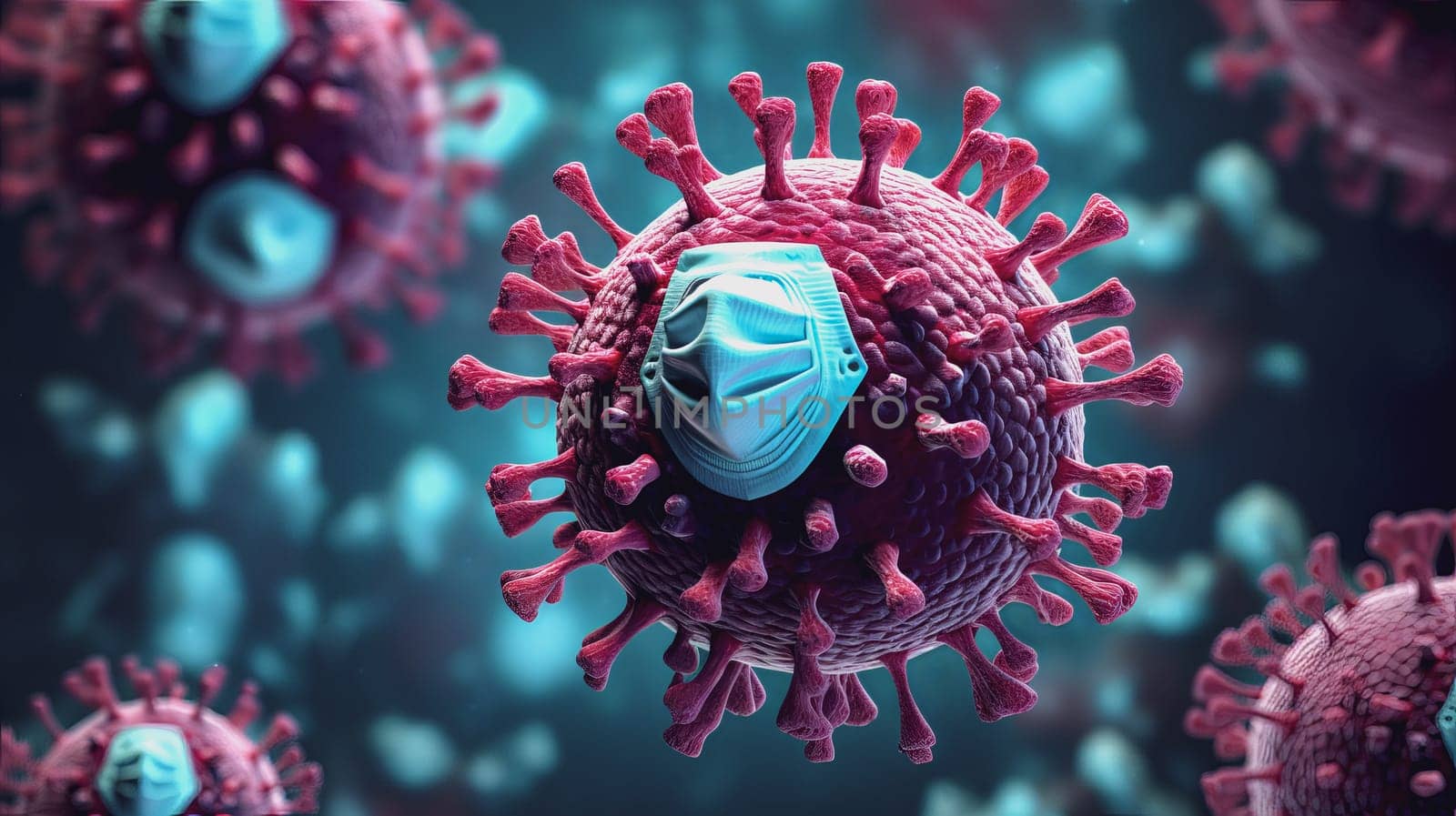 Pandemic medical concept. Increased flu viruses and covid 19. Ai art. High quality photo