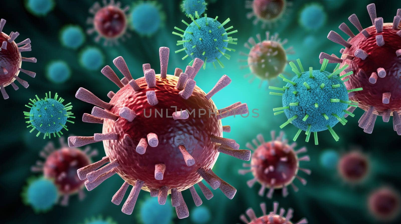 Pandemic medical concept. Increased flu viruses and covid 19. Ai art. High quality photo