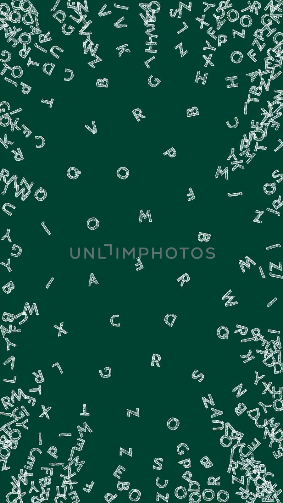 Flying latin letters. Colorful childish scattered charachters of English alphabet. Foreign languages study concept. Back to school banner .