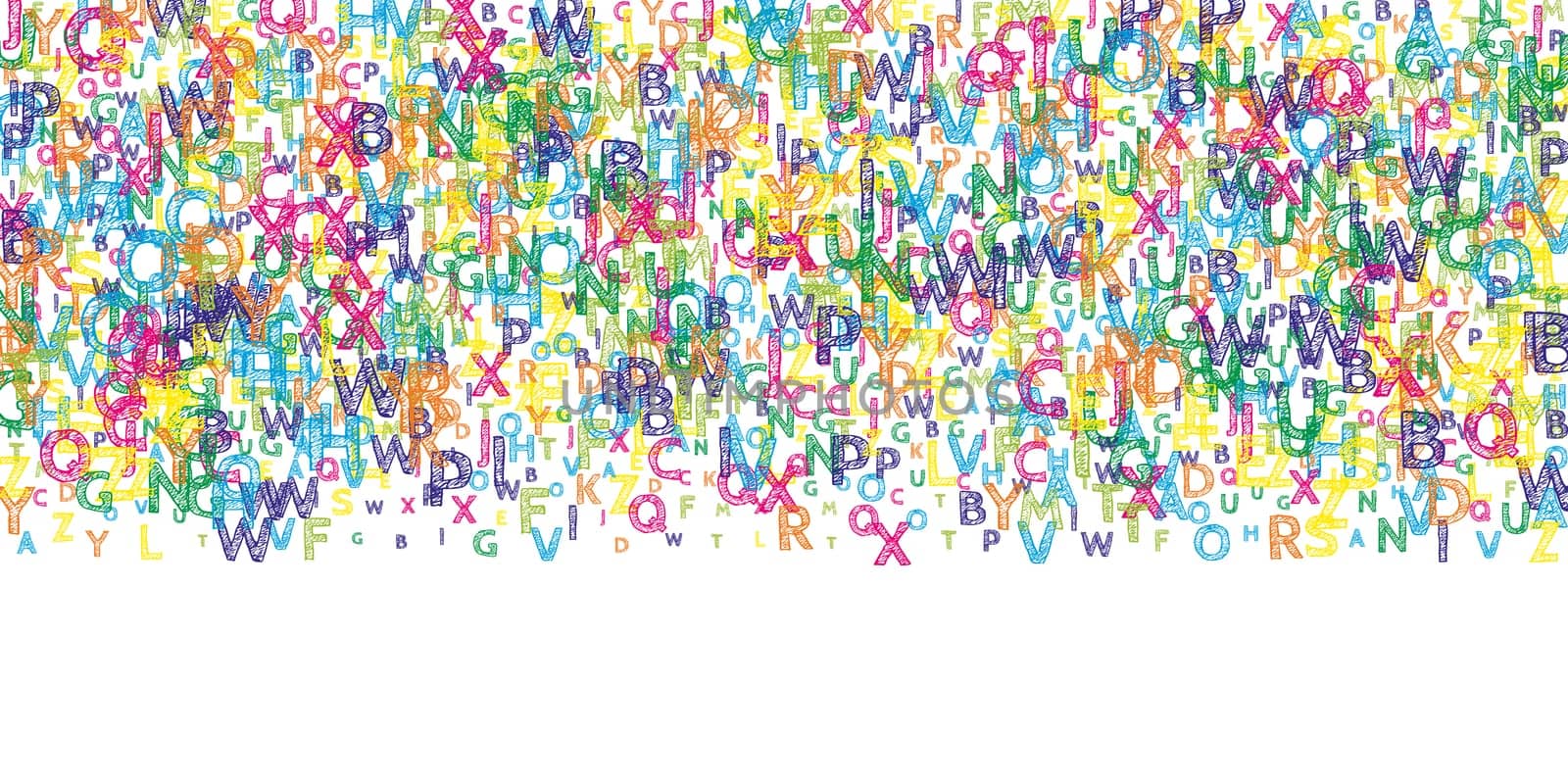 Falling letters of English language. Colorful childish flying characters of Latin alphabet. Foreign languages study concept. Back to school banner .