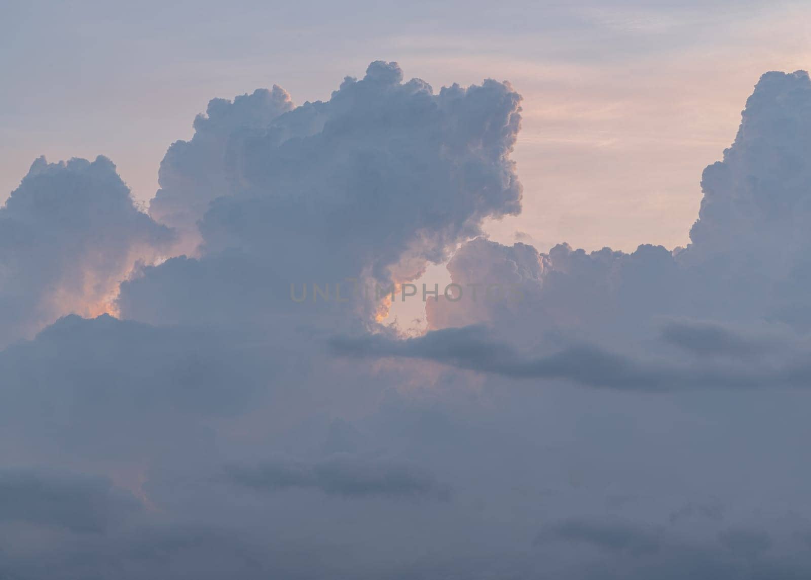 Amazing clouds in Beautiful sky background before sunset, Clouds and sky like a heaven for background wallpaper and texture, Concept idea of Imaginative clouds nature, Nature abstract composition, Copy space, Selective Focus.