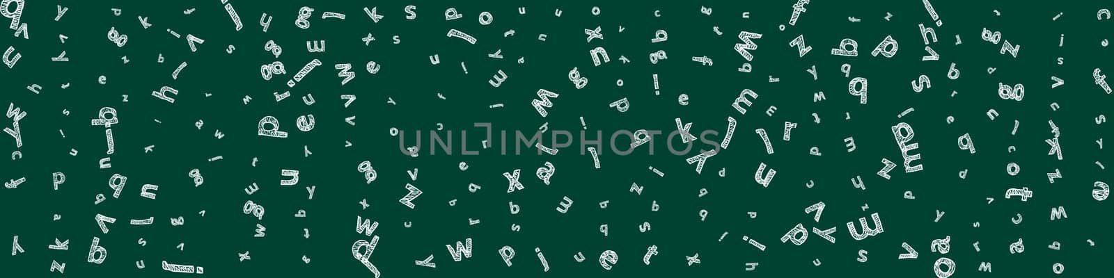 Flying latin letters. Colorful childish scattered charachters of English alphabet. Foreign languages study concept. Back to school banner .