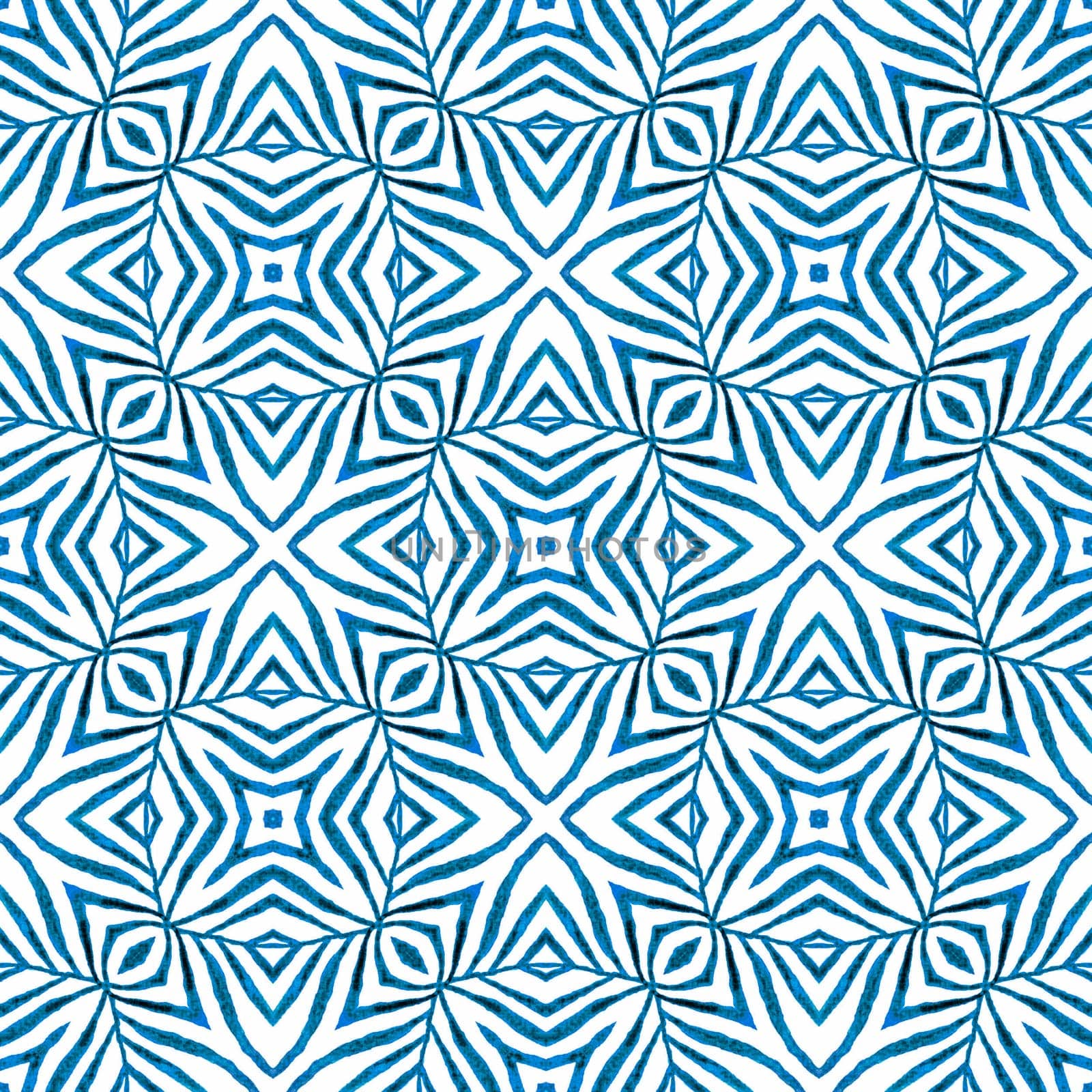 Watercolor medallion seamless border. Blue incredible boho chic summer design. Textile ready exotic print, swimwear fabric, wallpaper, wrapping. Medallion seamless pattern.