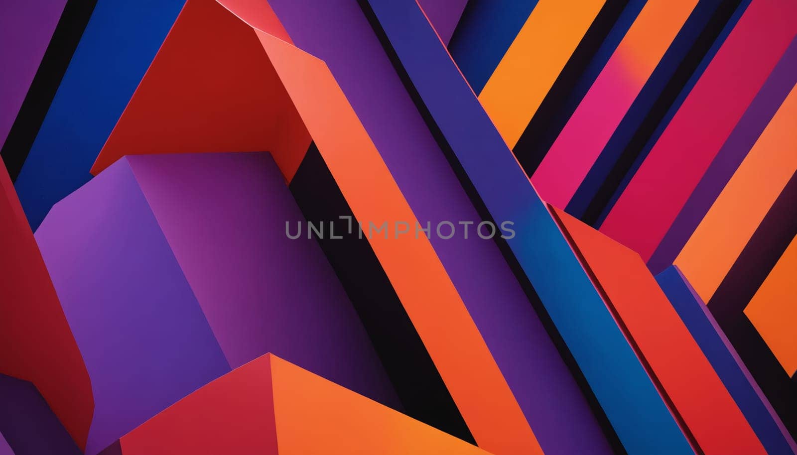 A series of diagonal stripes in various shades of yellow, green, orange, red, purple, and blue create a dynamic and visually captivating abstract design. The colors blend and intersect to form a sense of movement and energy.