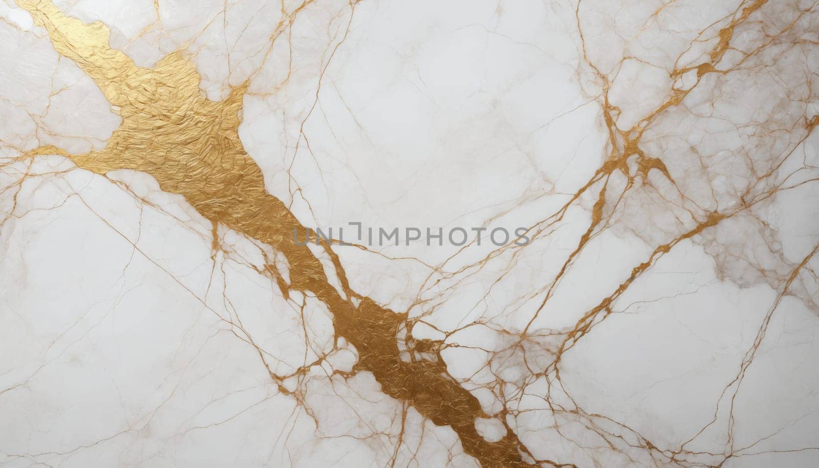 A close-up shot of a smooth, white marble surface with intricate, golden veins snaking across its expanse. The veins resemble a delicate, intricate network of branches, creating a captivating visual pattern. The light reflects off the polished surface, highlighting the beauty of the marble and the intricate details of its veins.