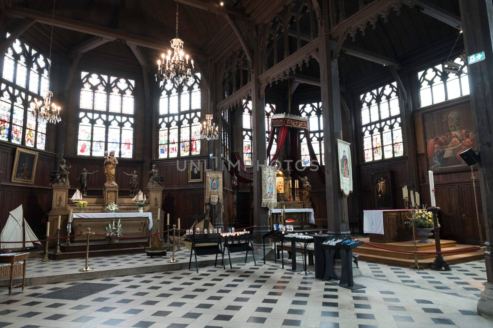 The interior of Saint-Catherines Church in Honfleur on the Cote Fleurie in Normandy, France