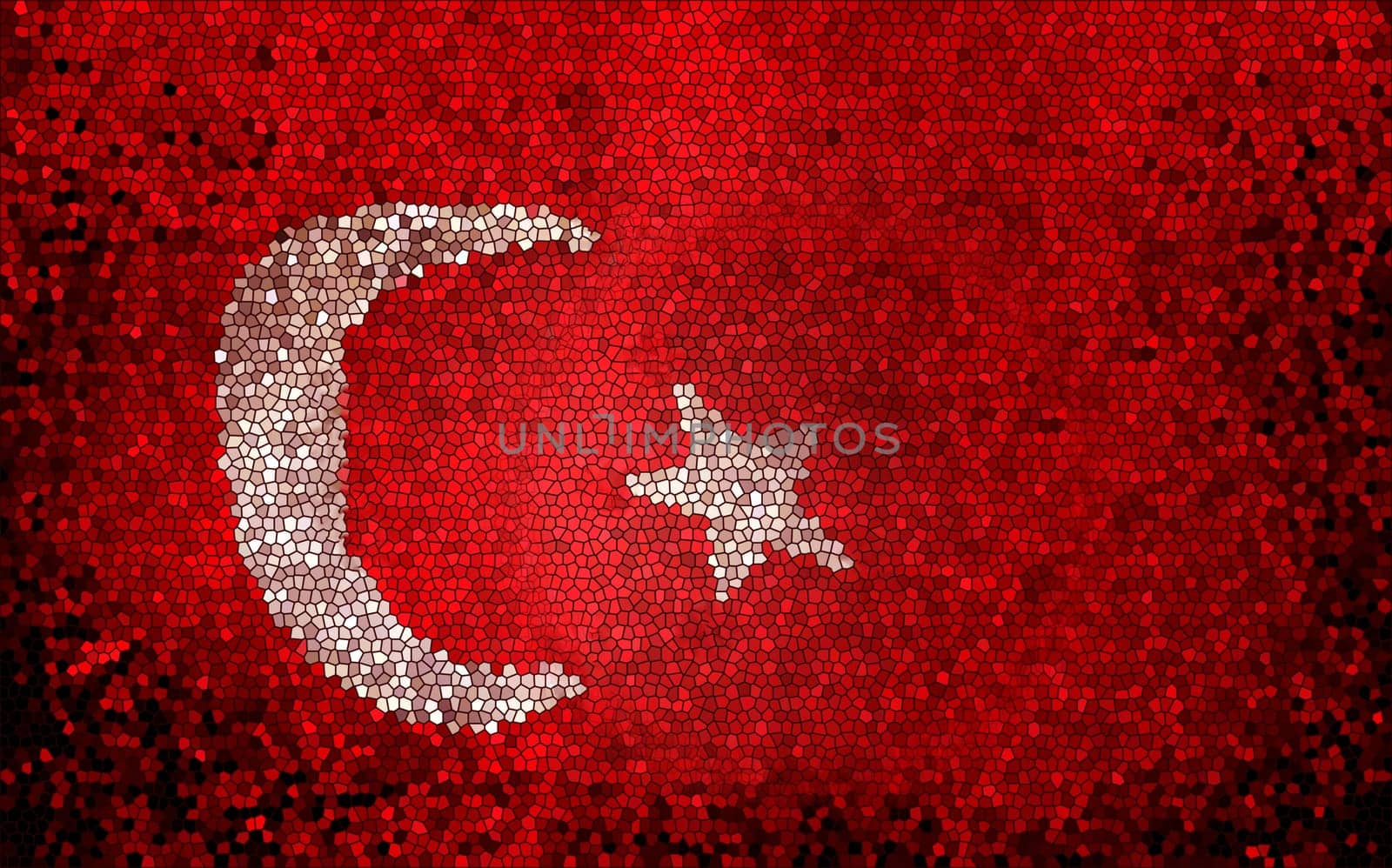 Mosaic image of the Turkish flag with a red background and a white crescent and a star