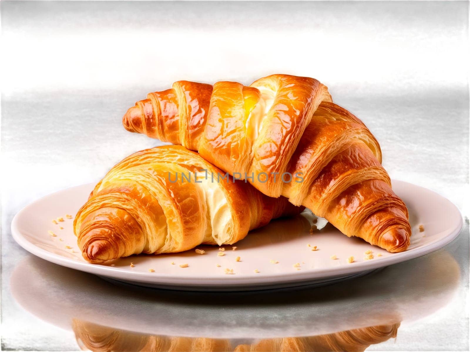 Croissants Flaky croissants fresh from the oven against warm golden. Food isolated on transparent background.
