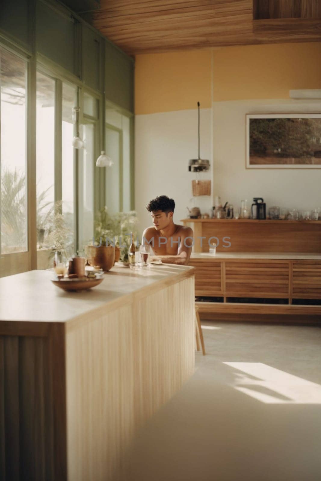 A woman is seen sitting at a counter in a kitchen, engaged in cooking and reading a recipe book.
