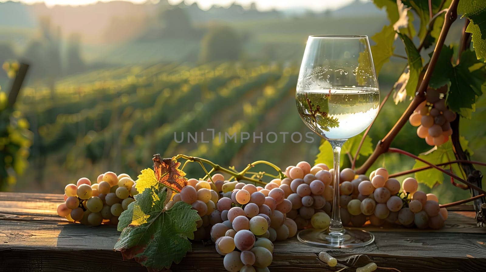 glass of wine against the background of a vineyard, drink, Generative AI,