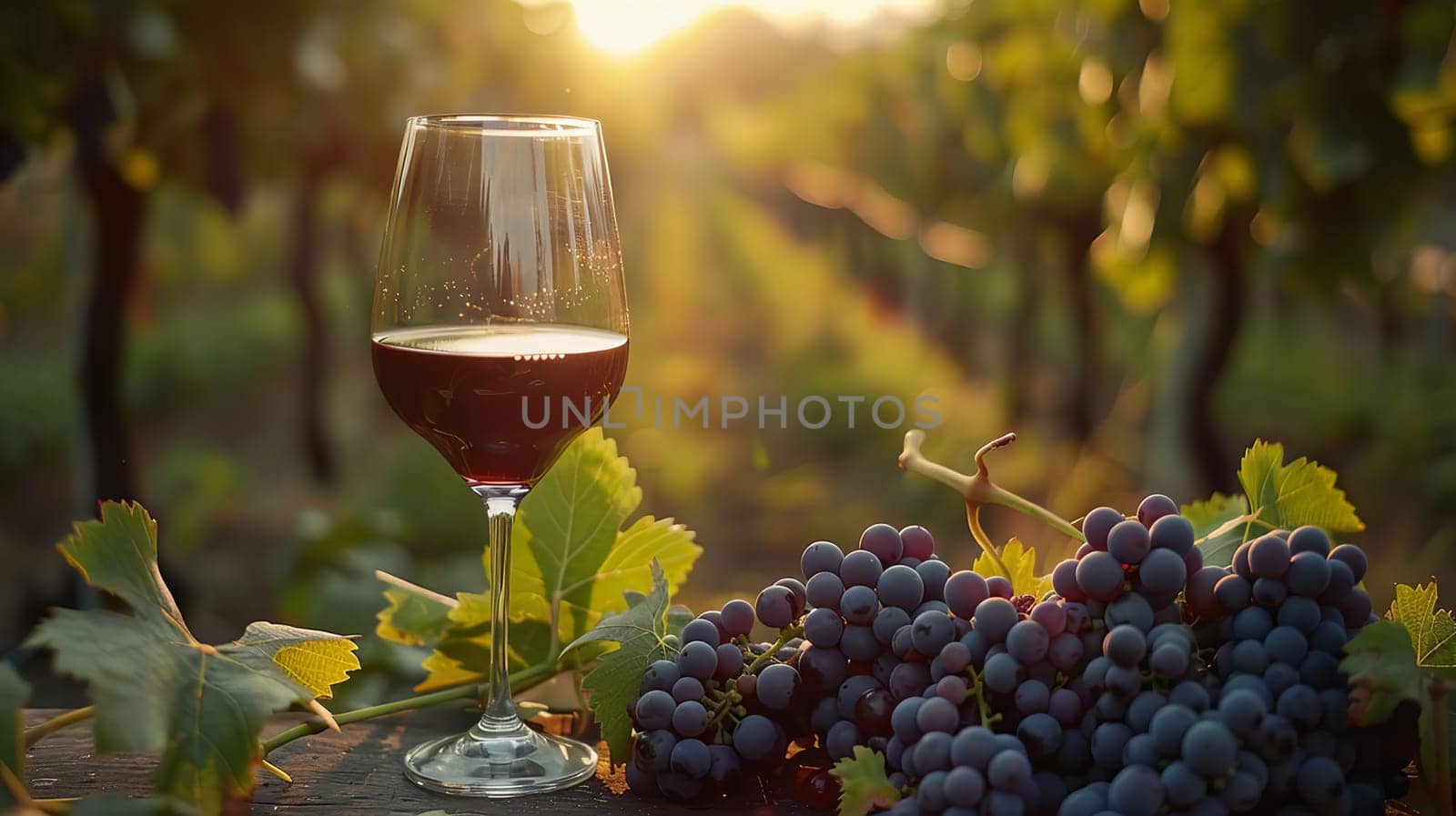 glass of wine against the background of a vineyard, drink, Generative AI,