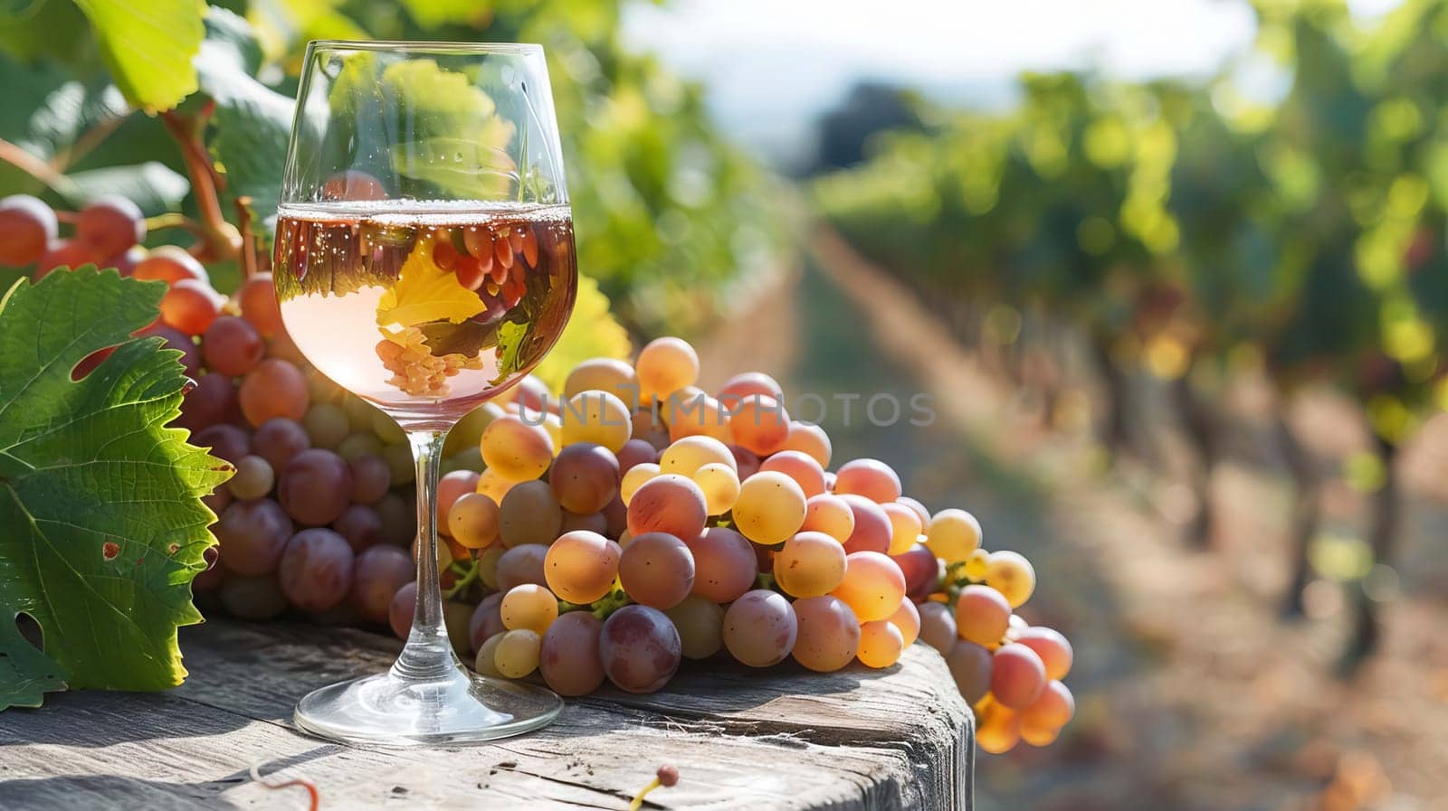 glass of wine against the background of a vineyard, drink, Generative AI,