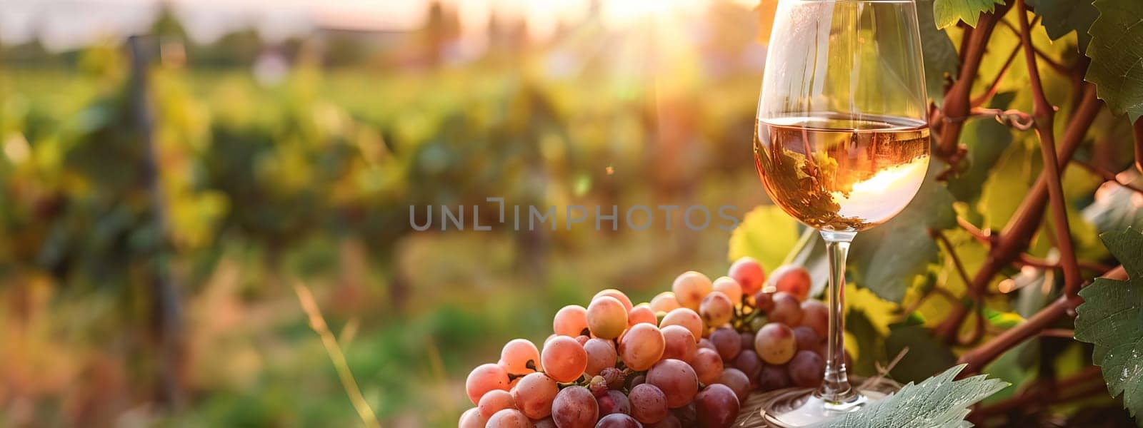 glass of wine against the background of a vineyard, drink, Generative AI,