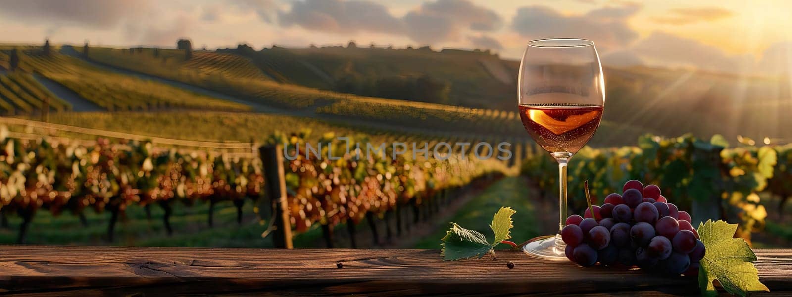 glass of wine against the background of a vineyard, drink, Generative AI,