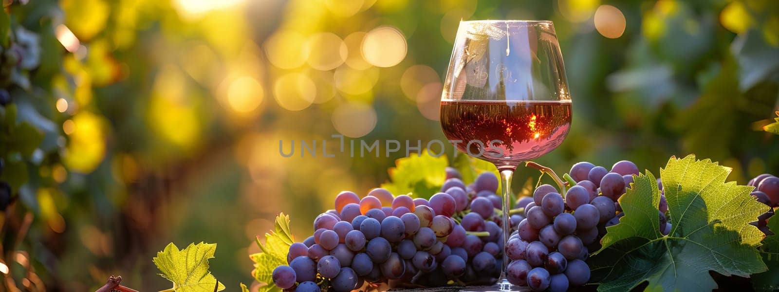 glass of wine against the background of a vineyard, drink, Generative AI,