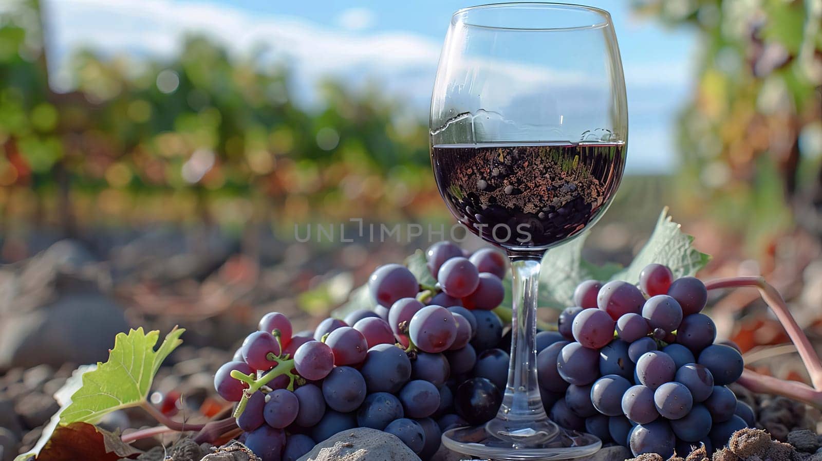 glass of wine against the background of a vineyard, Generative AI,