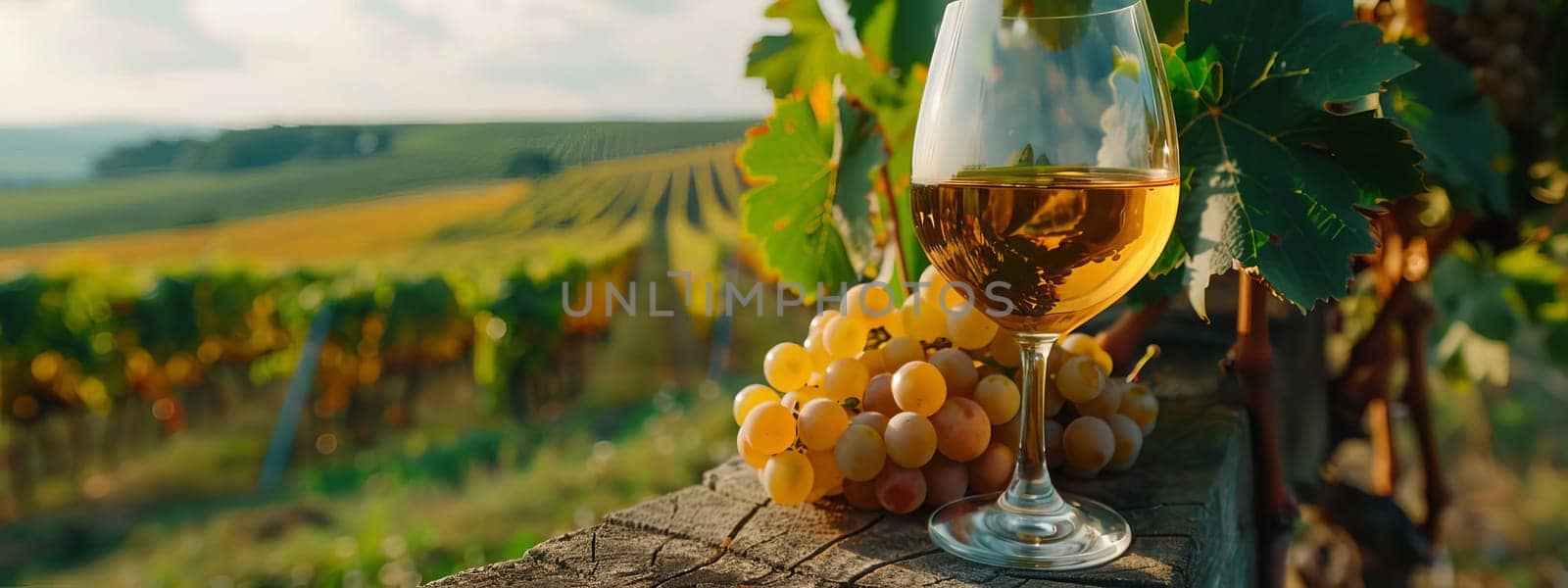 glass of wine against the background of a vineyard, Generative AI,