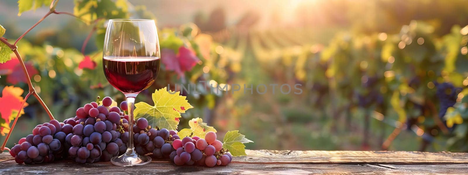 glass of wine against the background of a vineyard, Generative AI,