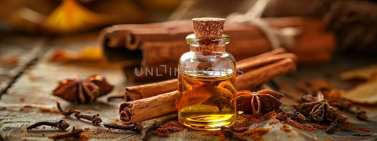 anise and cinnamon oil extract in a small bottle, nature Generative AI,