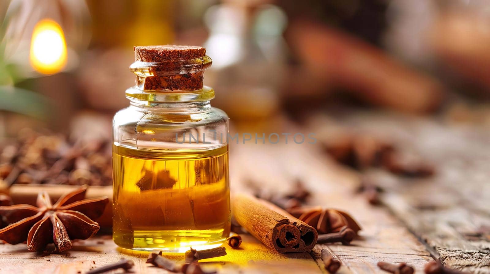 anise and cinnamon oil extract in a small bottle, nature Generative AI,