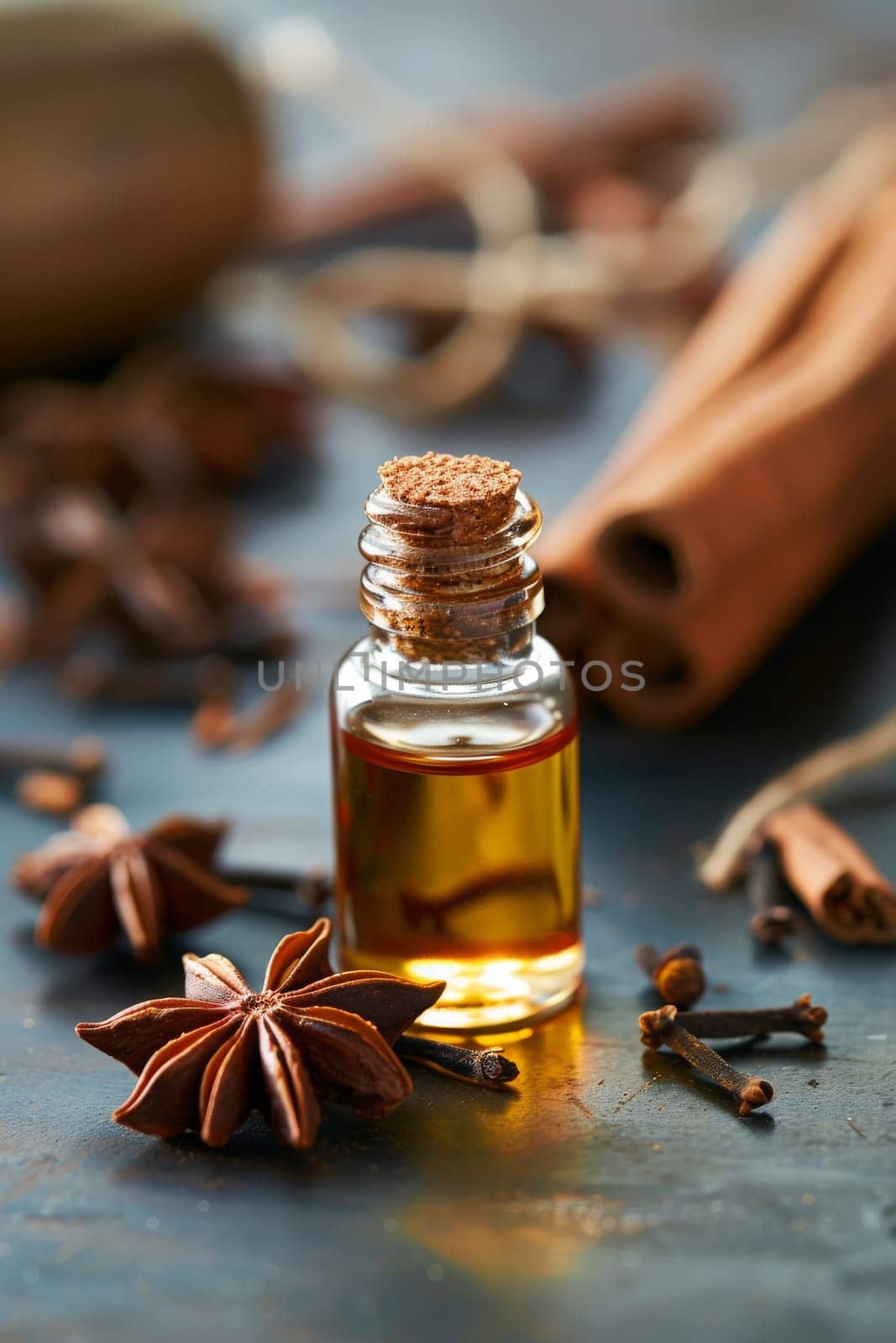 anise and cinnamon oil extract in a small bottle, nature Generative AI,