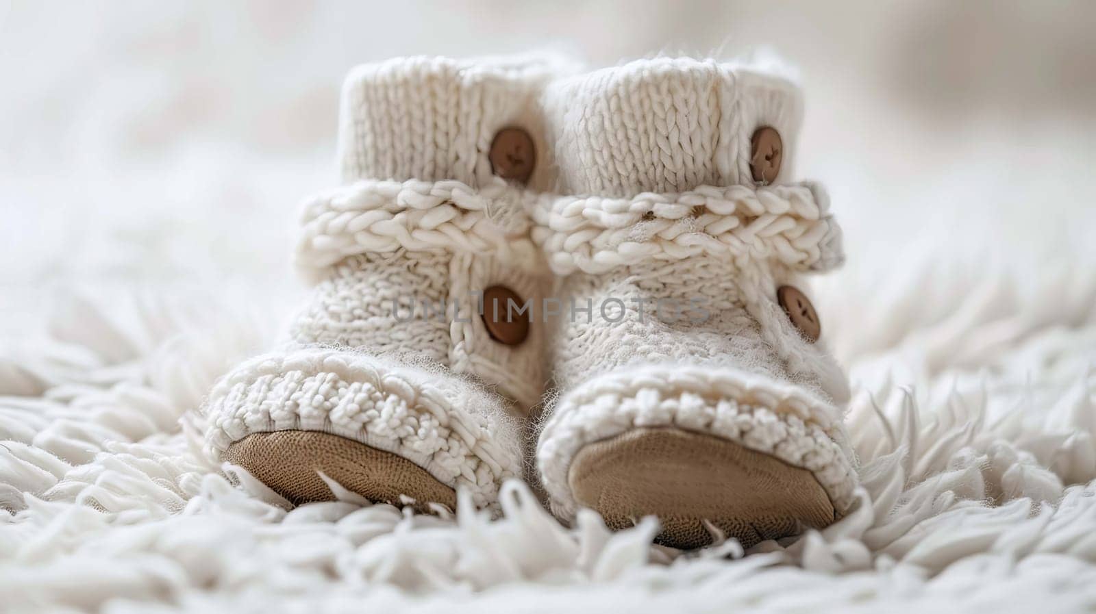 baby booties on a white background. Selective focus. Generative AI,