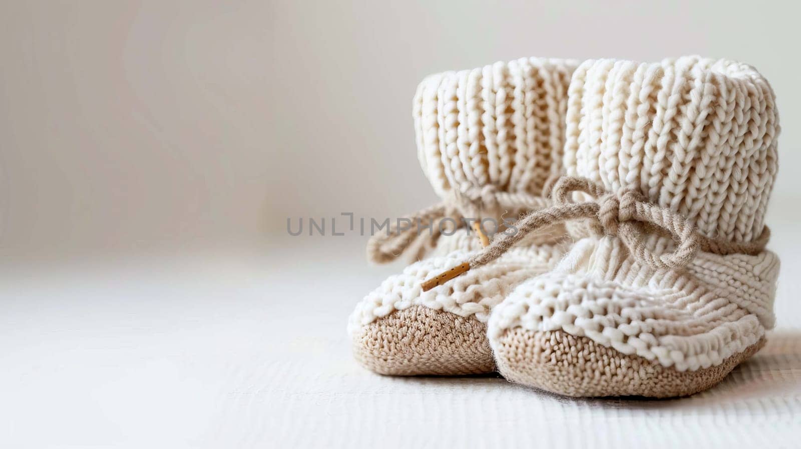 baby booties on a white background. Selective focus. Generative AI,