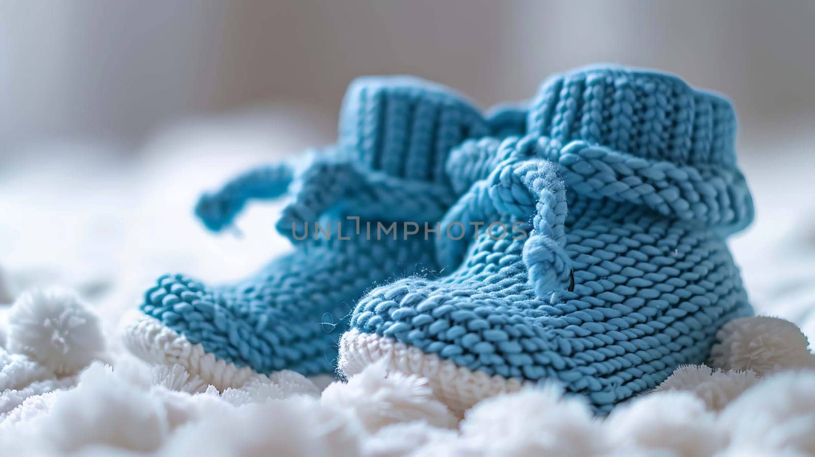 baby booties on a white background. Selective focus. Generative AI,