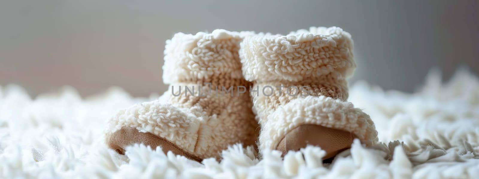baby booties on a white background. Selective focus. Generative AI,
