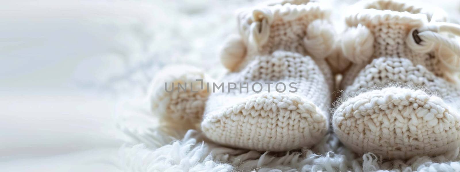 baby booties on a white background. Selective focus. Generative AI,
