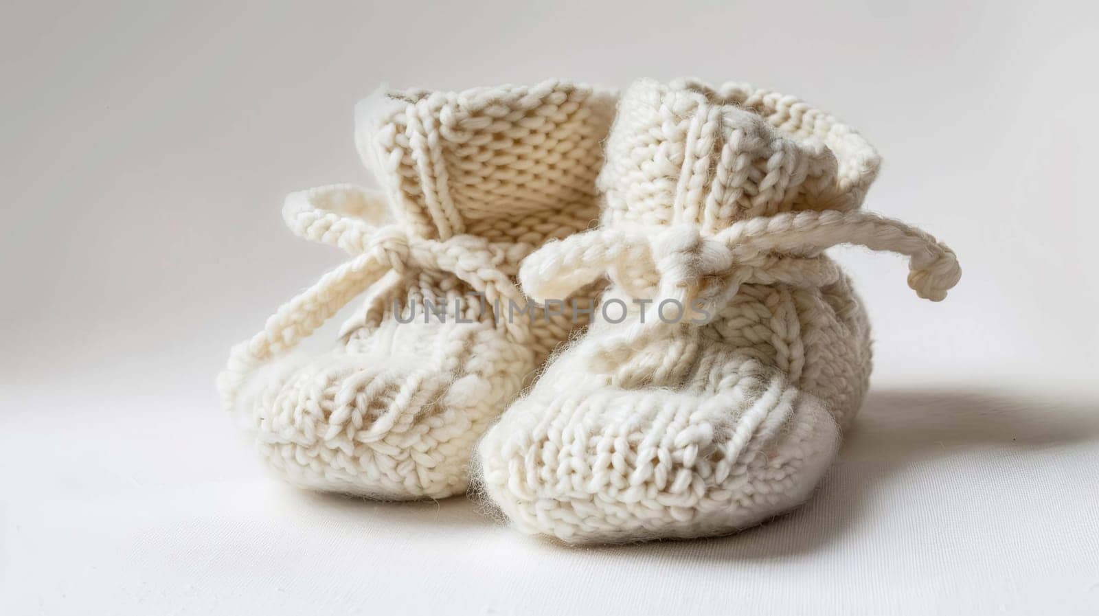 baby booties on a white background. Selective focus. Generative AI,