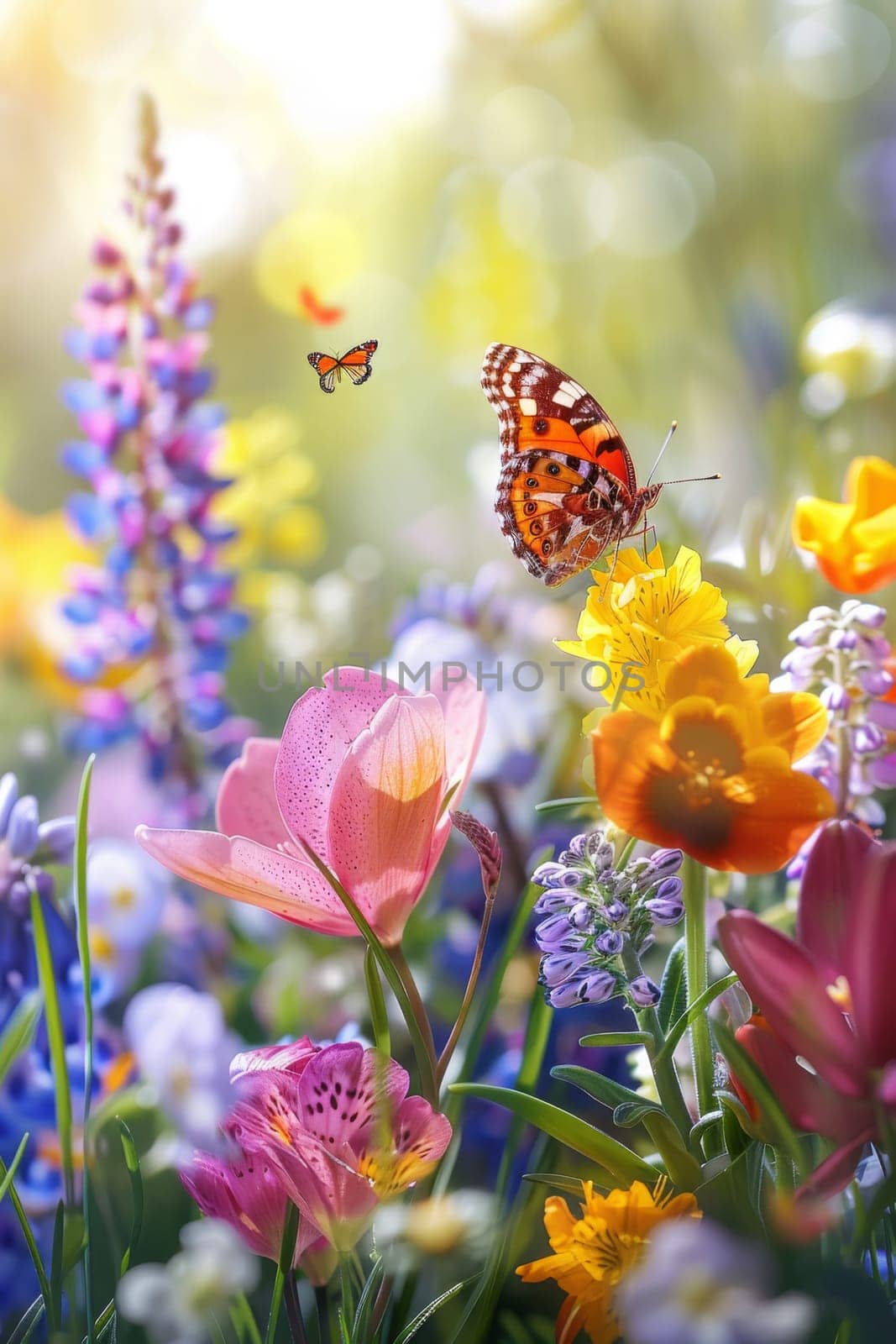 Swallowtail Butterfly on purple flower, nature, Generative AI,