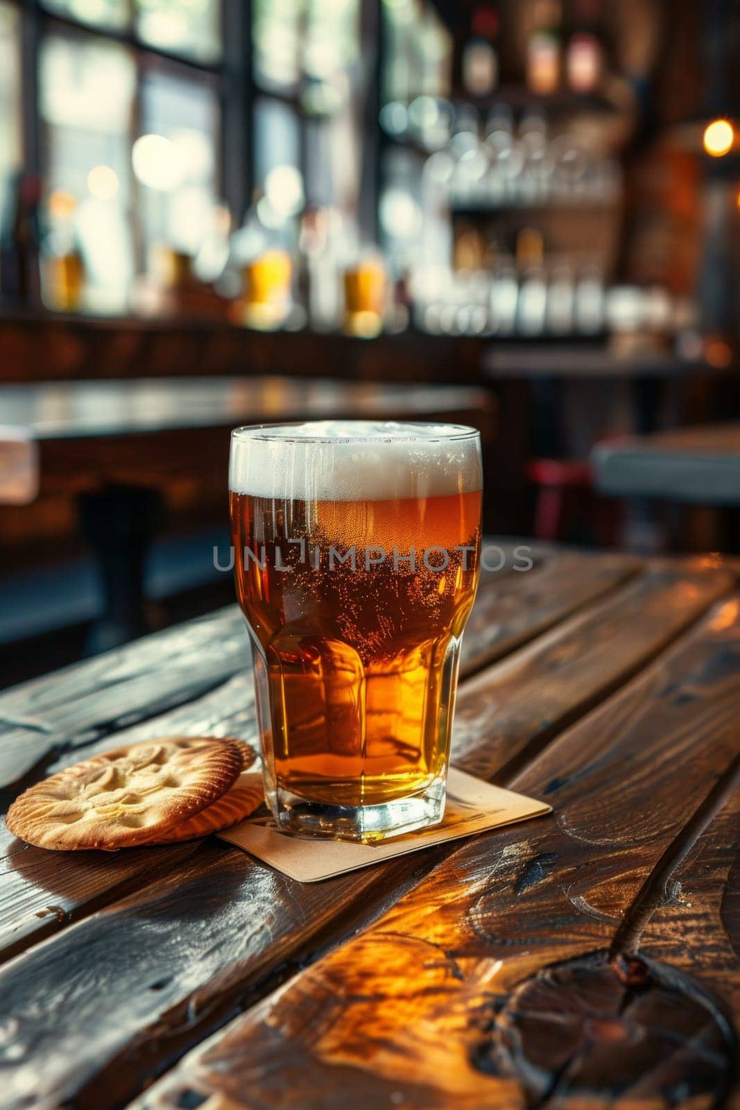 Glass of beer with snack, drink Generative AI,