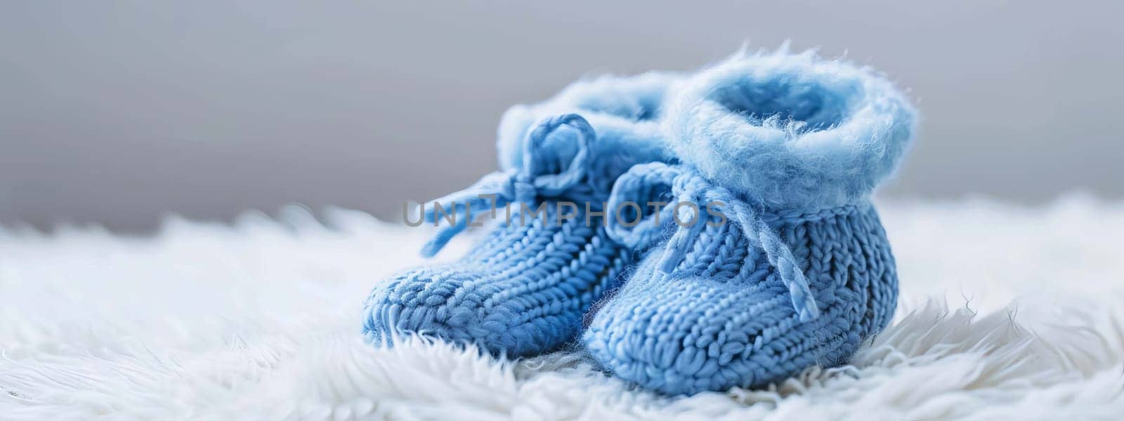 baby booties on a white background. Selective focus. Generative AI,