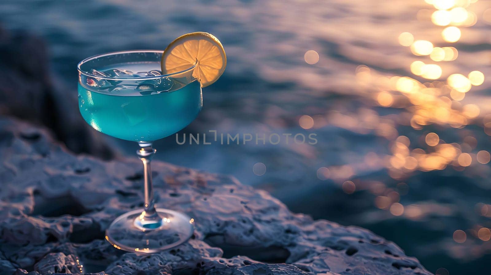 A glass of cocktail on a sandy coral beach, drink Generative AI,
